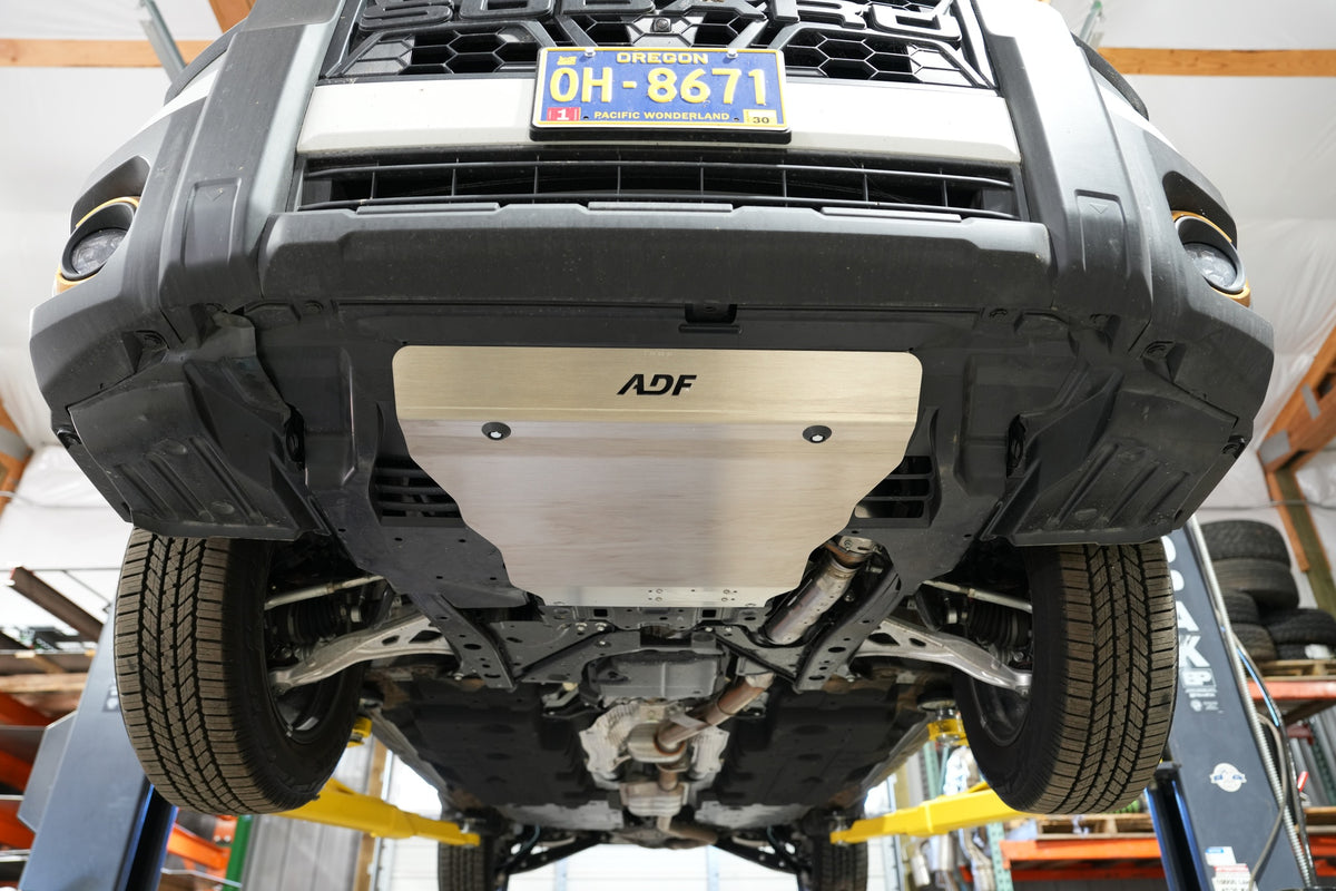 ADF compact aluminum engine skid plate with oil drain access plate for the 2026+ Subaru Outback Wilderness